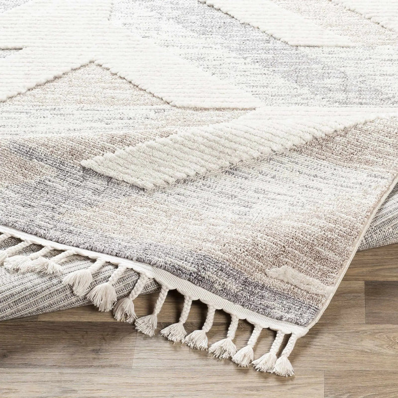 Magazine Geometric High/Low Pile Rug with Tassels - Clearance by Boutique Rugs