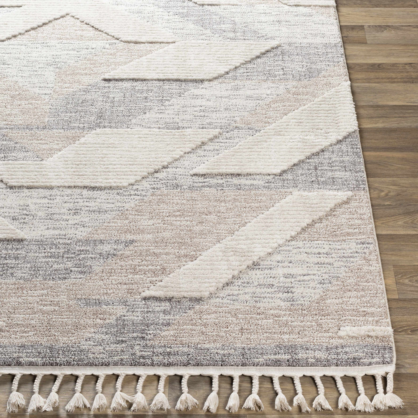 Magazine Geometric High/Low Pile Rug with Tassels - Clearance by Boutique Rugs