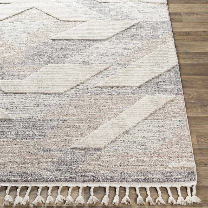 Magazine Geometric High/Low Pile Rug with Tassels - Clearance by Boutique Rugs