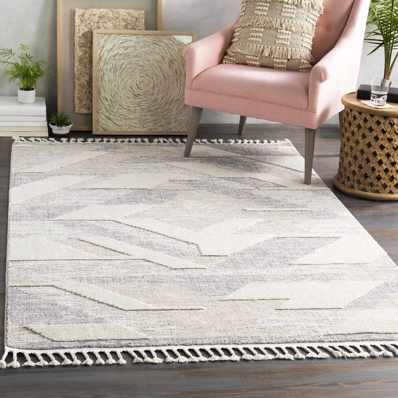 Magazine Geometric High/Low Pile Rug with Tassels - Clearance by Boutique Rugs