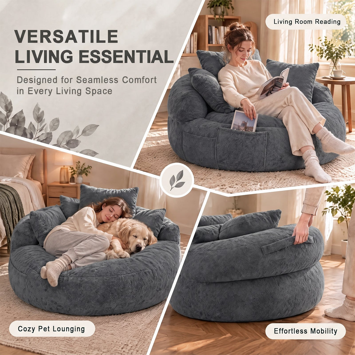 5FT Ultra Cozy Round Memory Foam Sofa, Light Blue, with 3 Matching Pillows, photo 10 of 10
