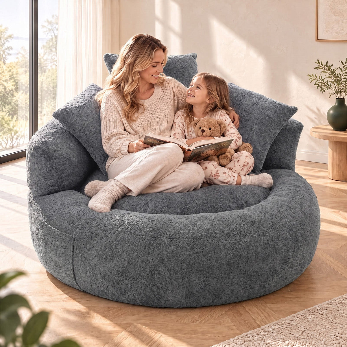 5FT Ultra Cozy Round Memory Foam Sofa, Light Blue, with 3 Matching Pillows, photo 2 of 10