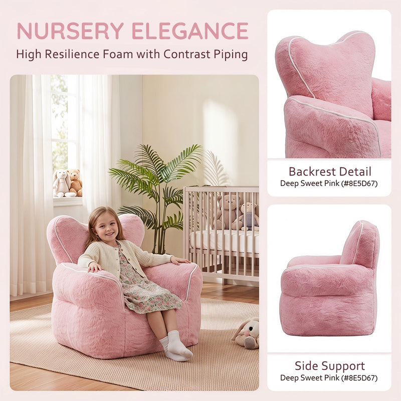 Heart-Shaped Kids Faux Fur Bean Bag Chair, Baby Pink, photo 4 of 7