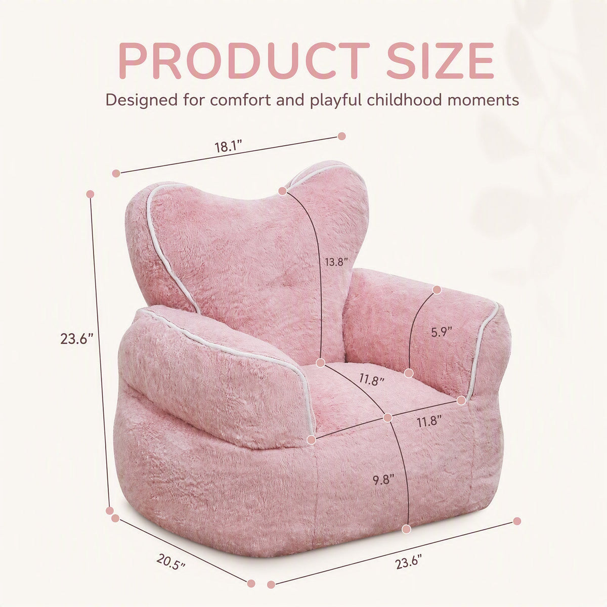 Heart-Shaped Kids Faux Fur Bean Bag Chair, Baby Pink, photo 5 of 7