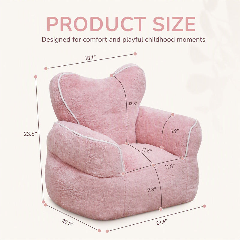 Heart-Shaped Kids Faux Fur Bean Bag Chair, Baby Pink, photo 5 of 7