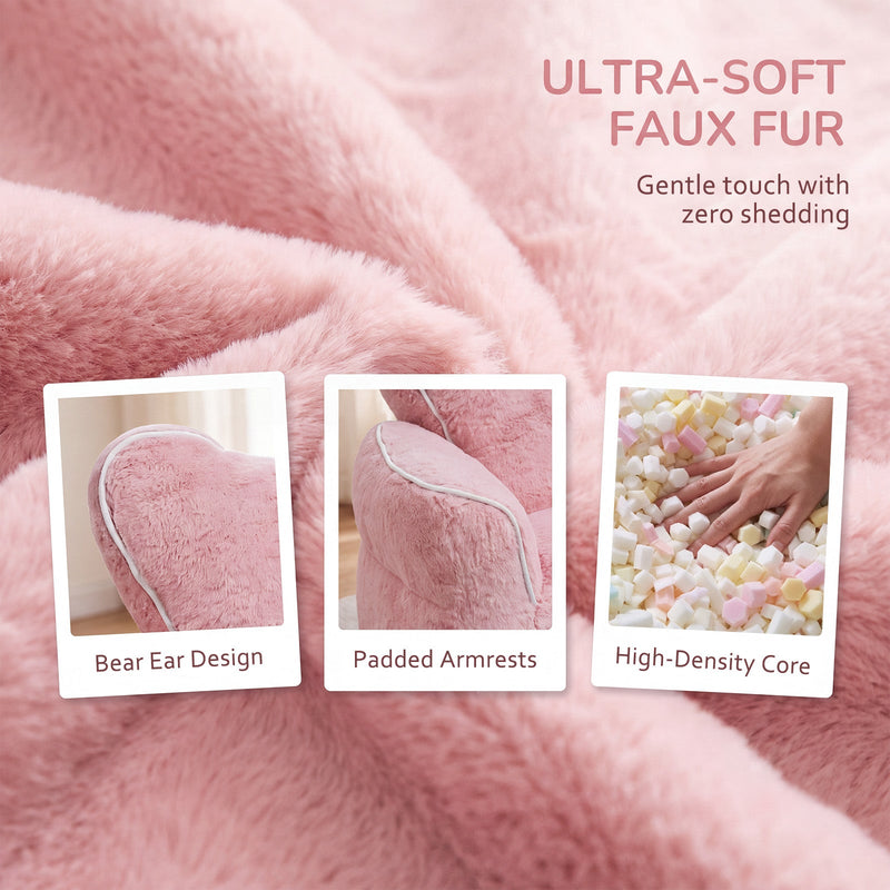 Heart-Shaped Kids Faux Fur Bean Bag Chair, Baby Pink, photo 6 of 7
