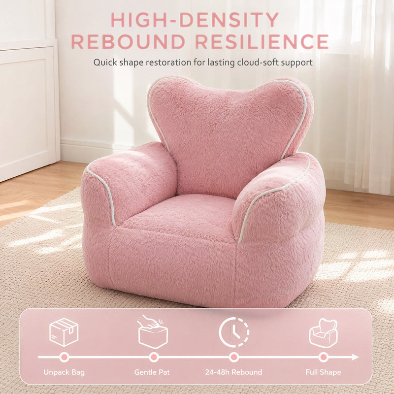 Heart-Shaped Kids Faux Fur Bean Bag Chair, Baby Pink, photo 7 of 7