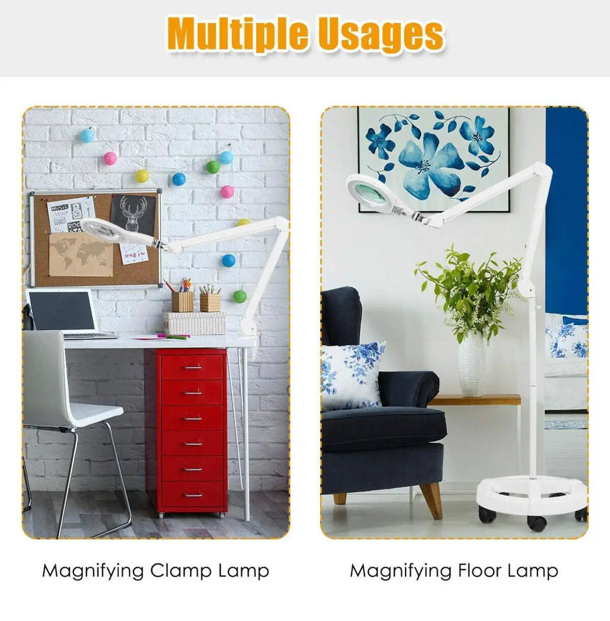 Magnifying Floor Lamp with 5 Wheels Rolling Base, 2.25X Magnifier with LED Light, 2-in-1 by Outdoor Solar Outlet