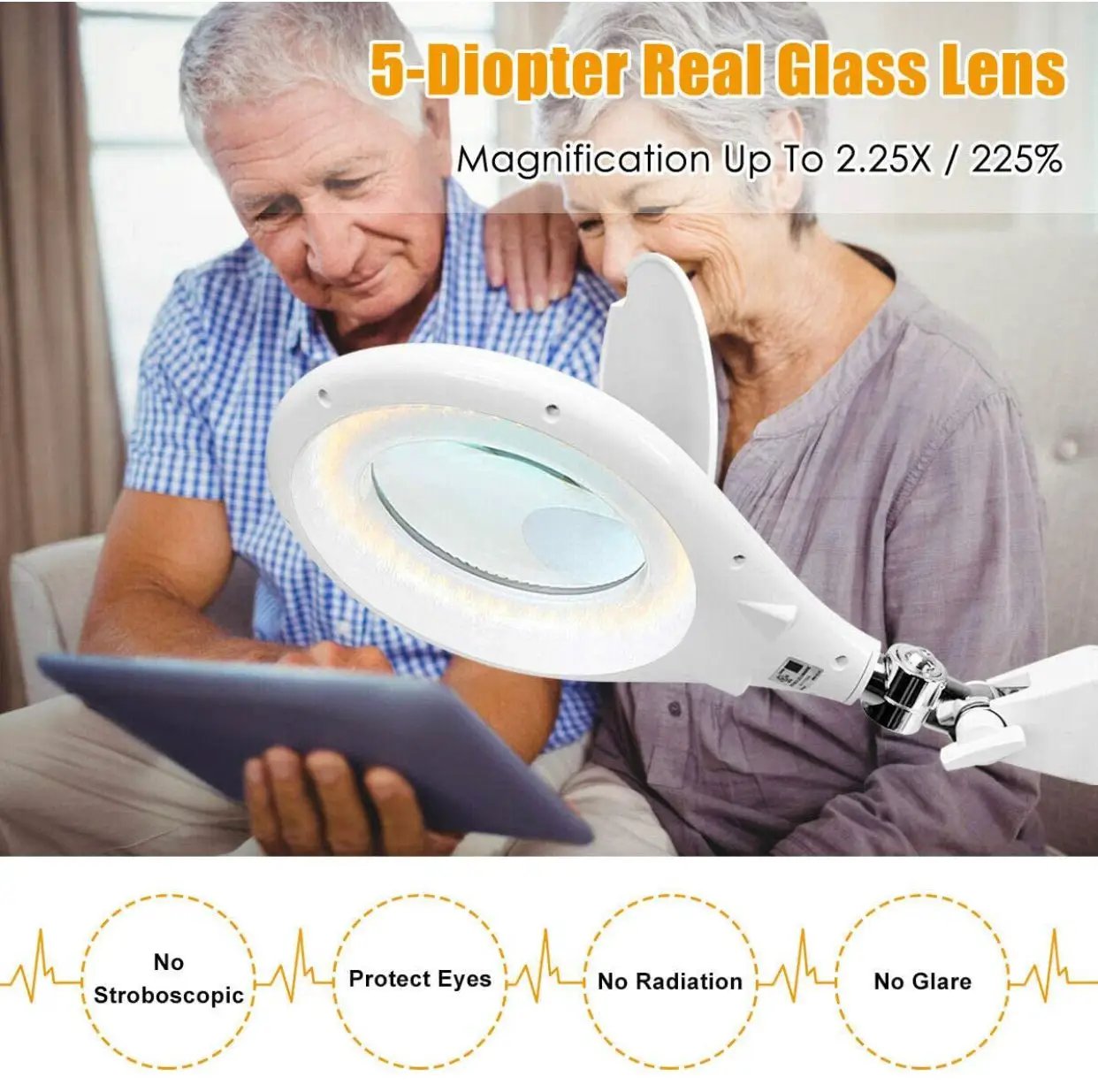 Magnifying Floor Lamp with 5 Wheels Rolling Base, 2.25X Magnifier with LED Light, 2-in-1 by Outdoor Solar Outlet