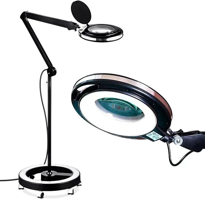 Magnifying Floor Lamp with 5 Wheels Rolling Base, 2.25X Magnifier with LED Light, 2-in-1 by Outdoor Solar Outlet