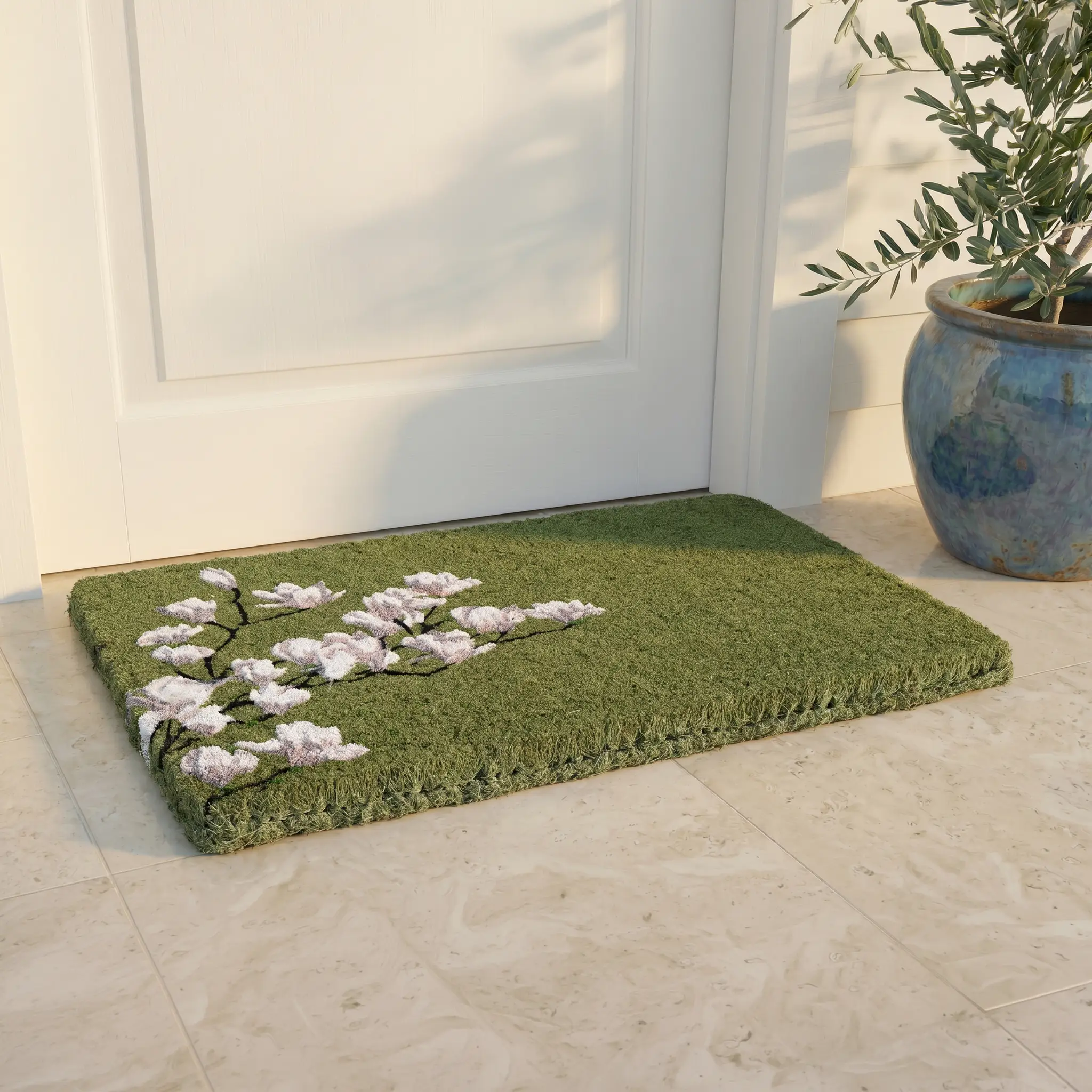 Magnolia Branch - Green Coir Doormat by Fab Habitat