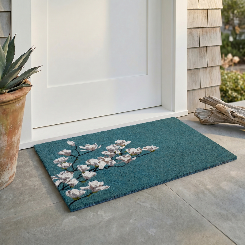 Magnolia Branch - Blue Coir Doormat by Fab Habitat