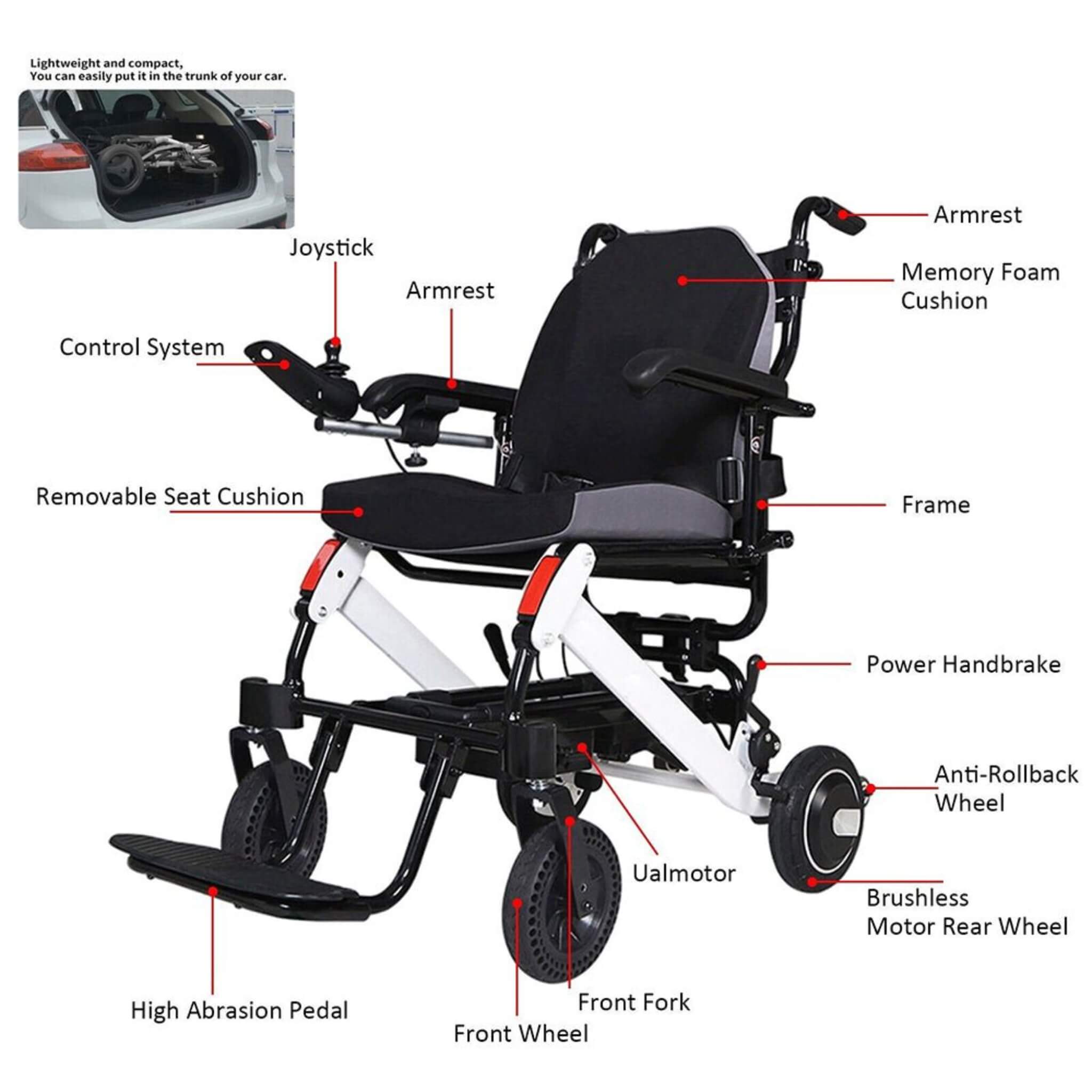 Maidesite 17.5-Inch 500W Wide Seat Lightweight Electric Folding Wheelchair (SAK33689) by SAKSBY WHOLESALE