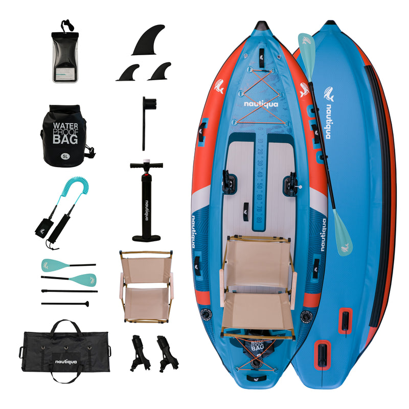 Nautiqua | CAPRI | Deluxe 3 Chamber Fishing Drop-stitch Inflatable Paddleboard | 1 Person | 330 lbs Capacity | Hand Pump & Carry Bag Included