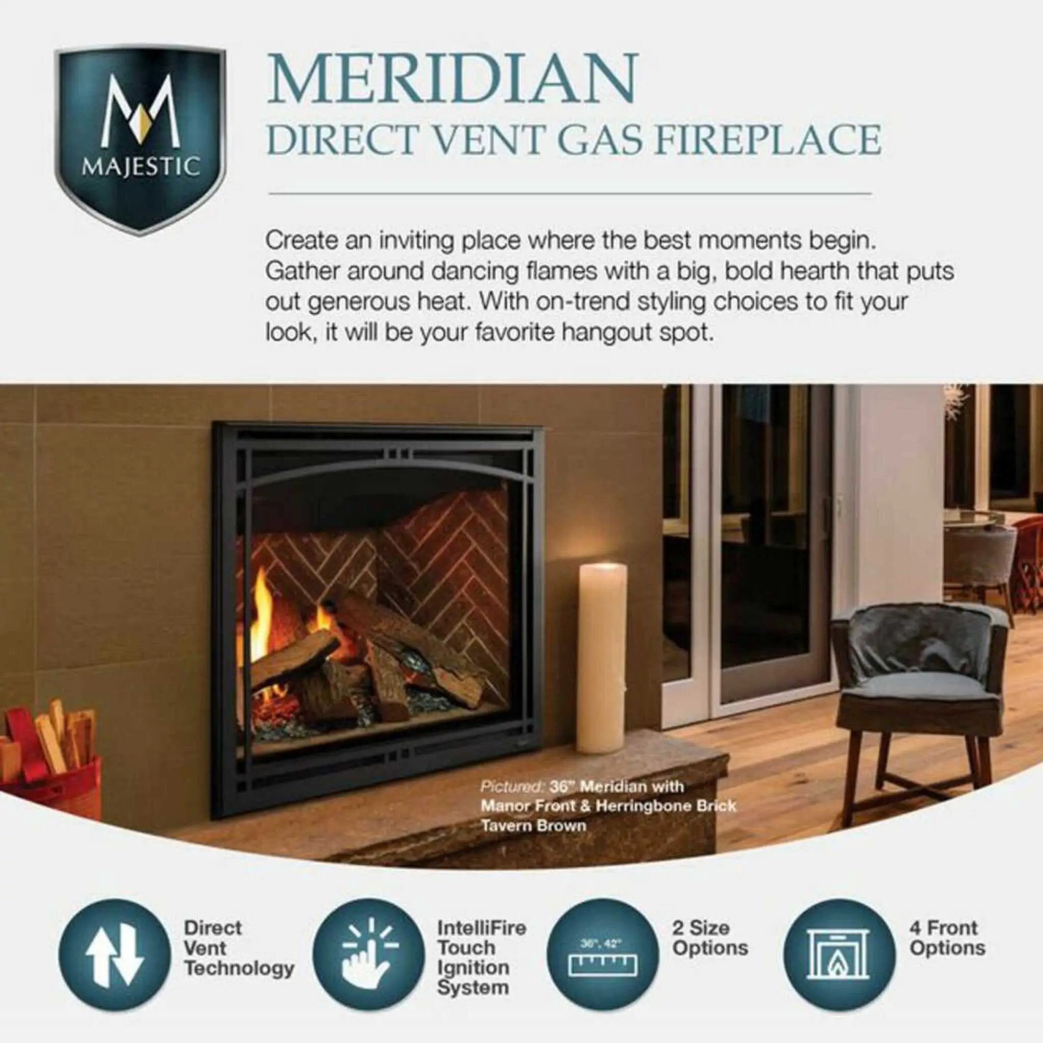 Majestic Meridian 42-Inch Platinum Natural Gas Fireplace [MER42PN] (SAK51823) by SAKSBY WHOLESALE