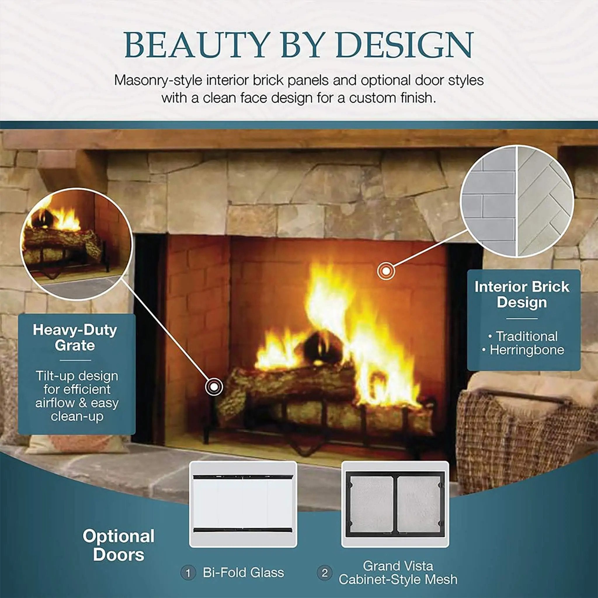 Majestic Biltmore 36-Inch Herringbone Pattern Open Wood-Burning Fireplace [SB60HB] (SAK62147) by SAKSBY WHOLESALE