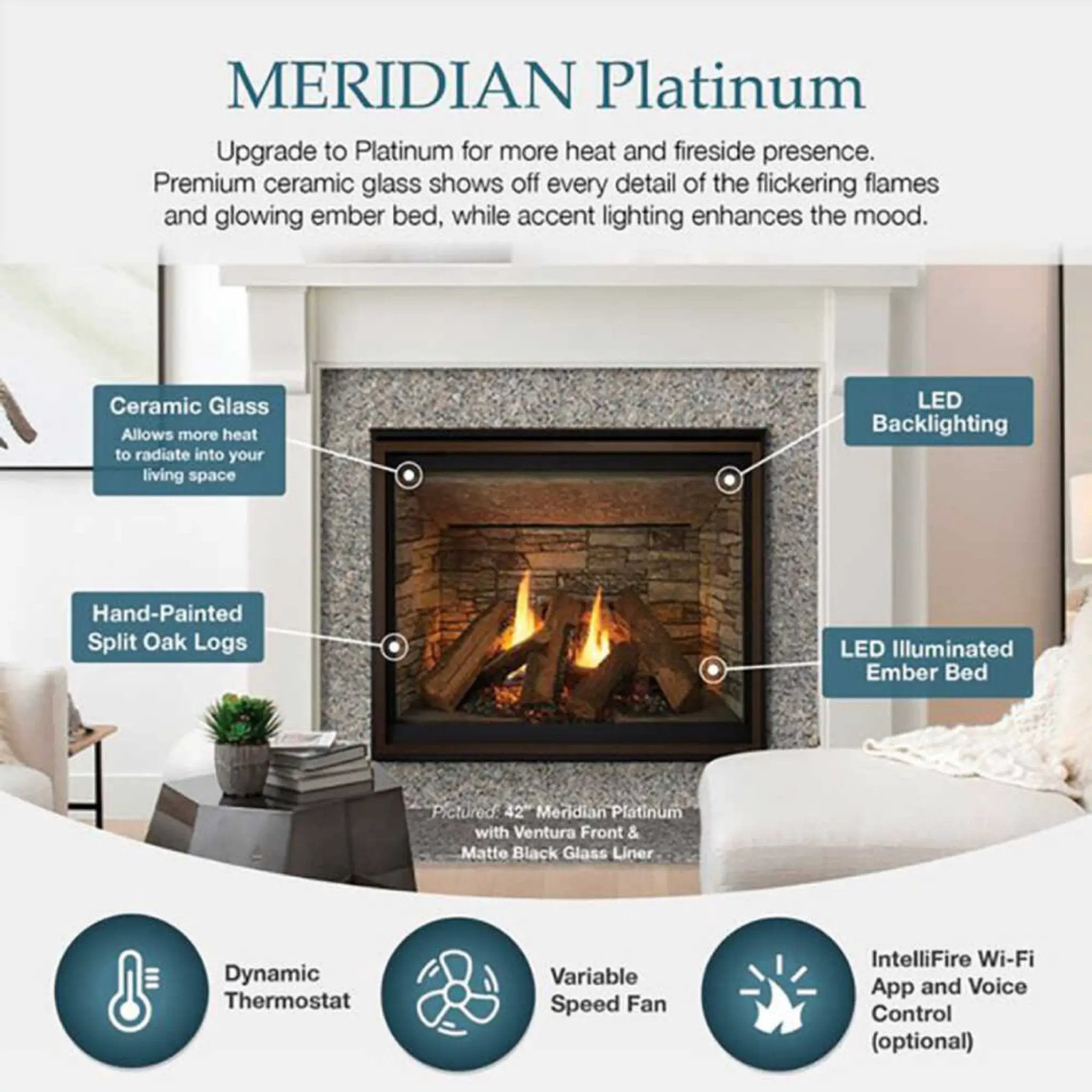 Majestic Meridian 36-Inch Platinum Natural Gas Fireplace [MER36PN] (SAK43751) by SAKSBY WHOLESALE