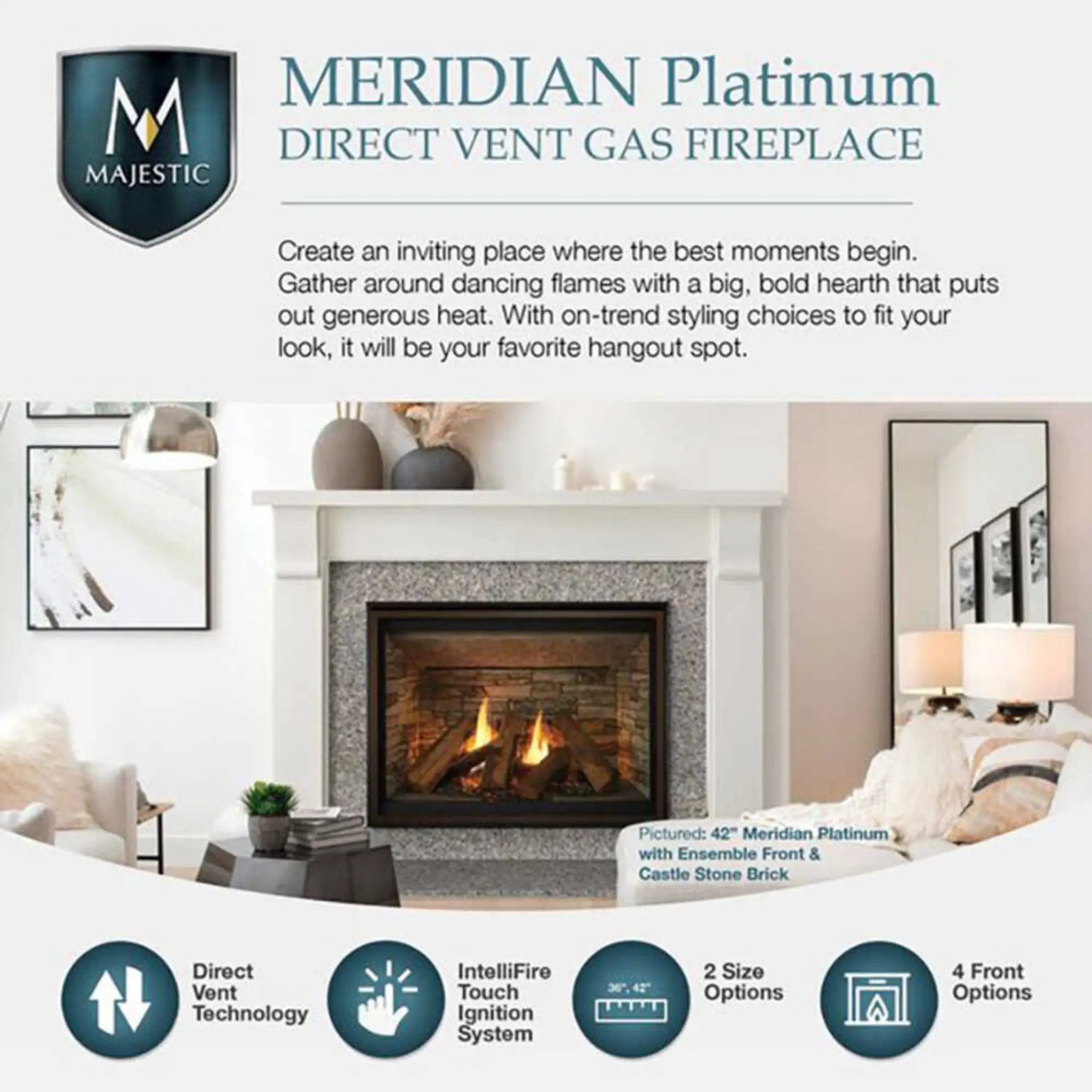Majestic Meridian 36-Inch Platinum Natural Gas Fireplace [MER36PN] (SAK43751) by SAKSBY WHOLESALE