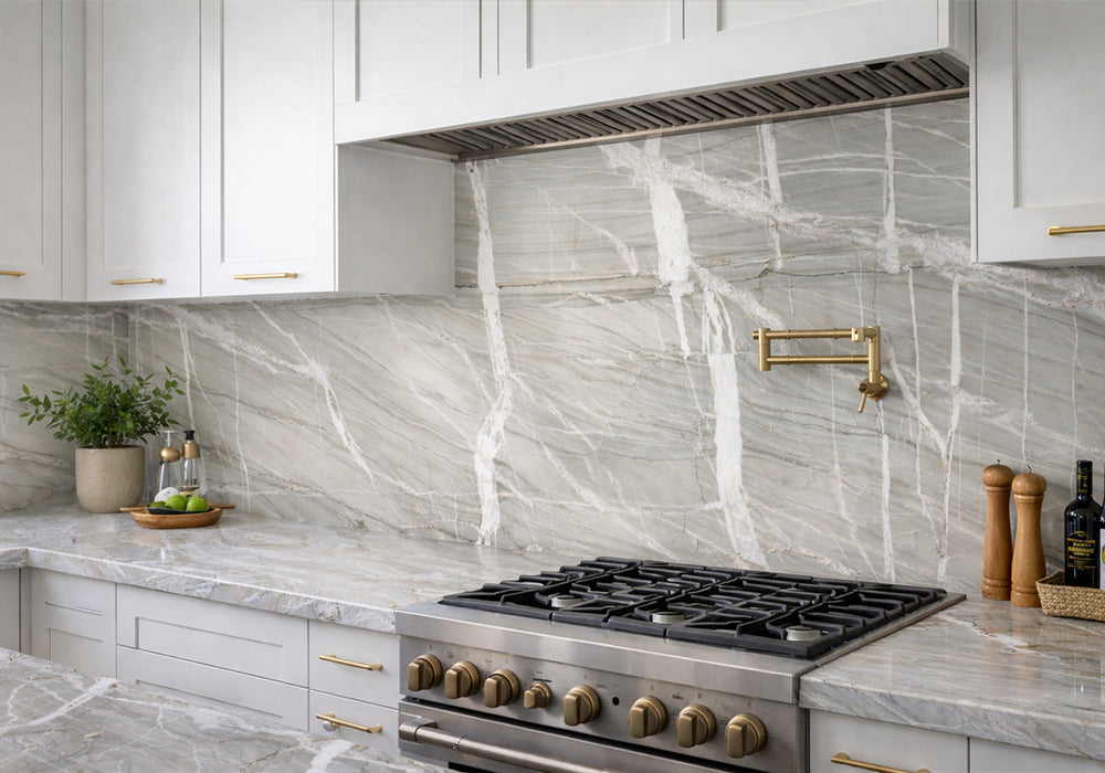 Majestic Nuage Polished Quartzite Slab Random room scene 2