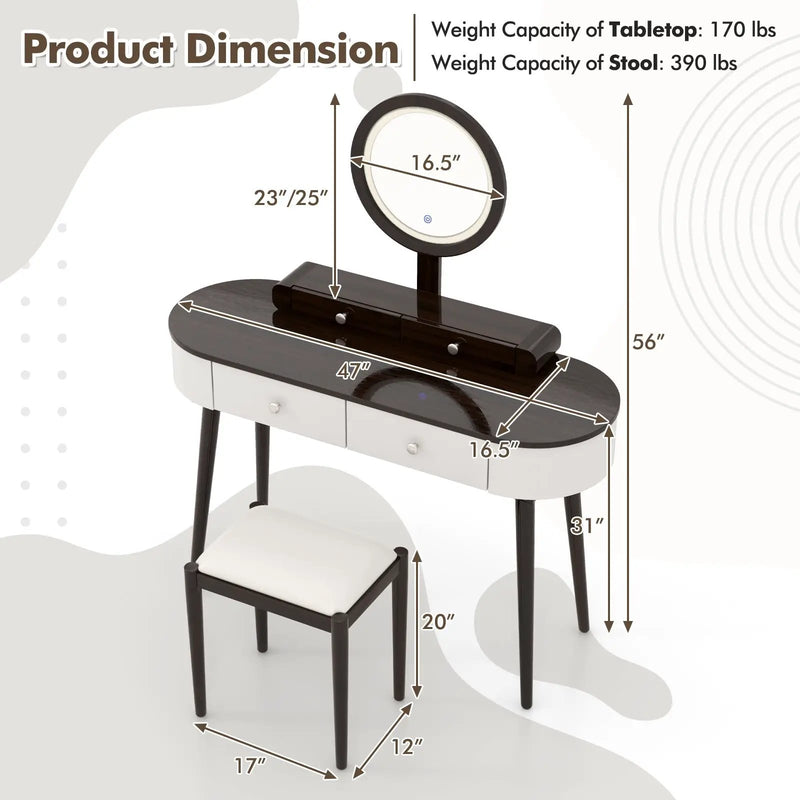 Makeup Vanity Table Set with LED Mirror and 3 Spacious Drawers by DirectDeals
