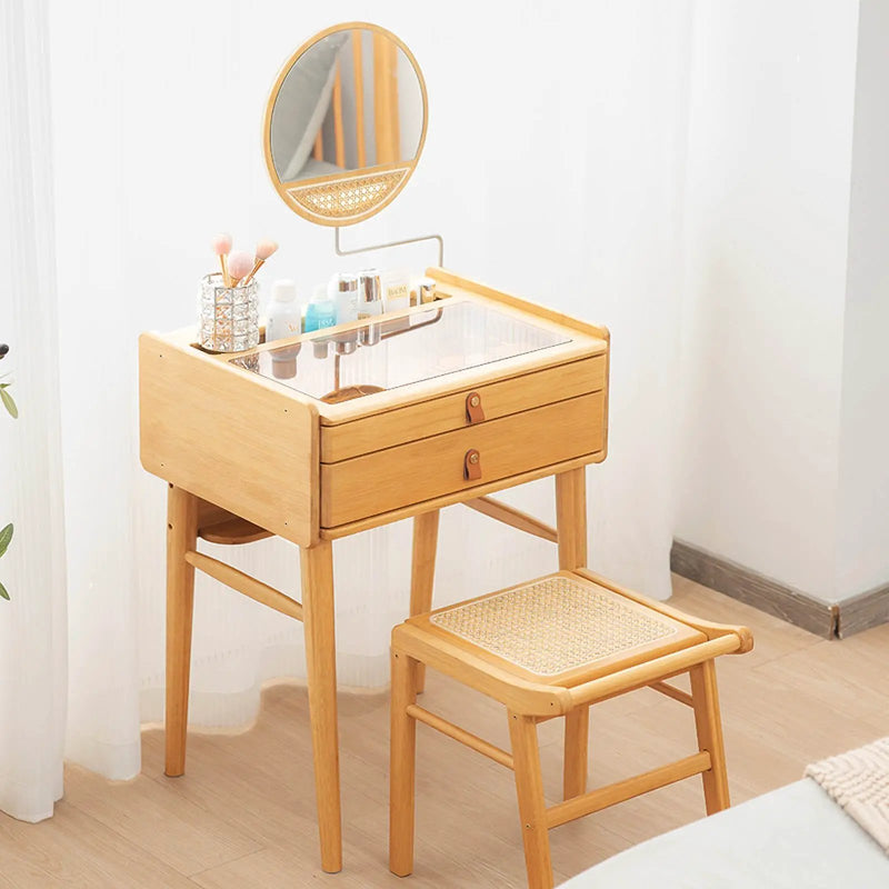 Bamboo Makeup Vanity Table with Stool and Rotating Mirror by DirectDeals