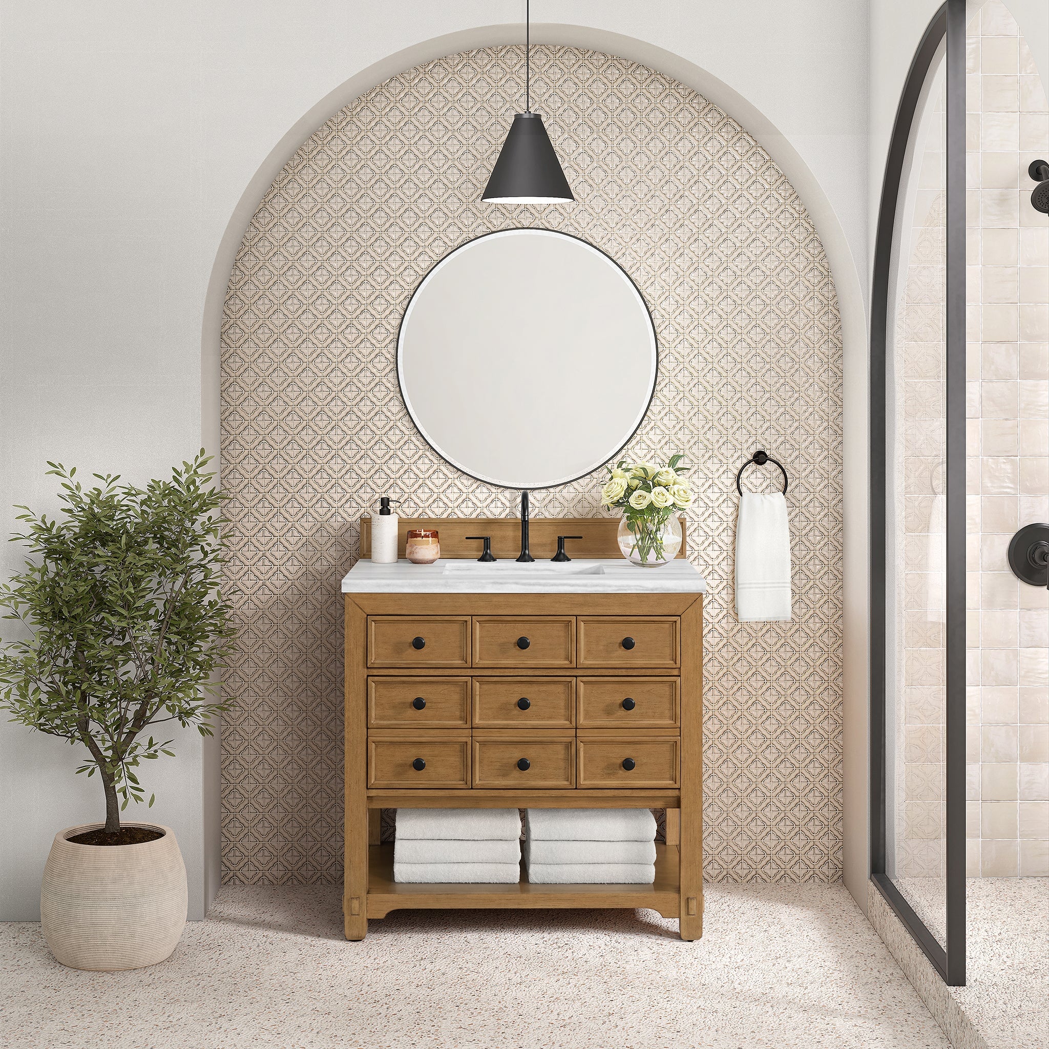 James Martin Malibu 36" Single Bathroom Vanity, Amber Birch, cabinet without a countertop