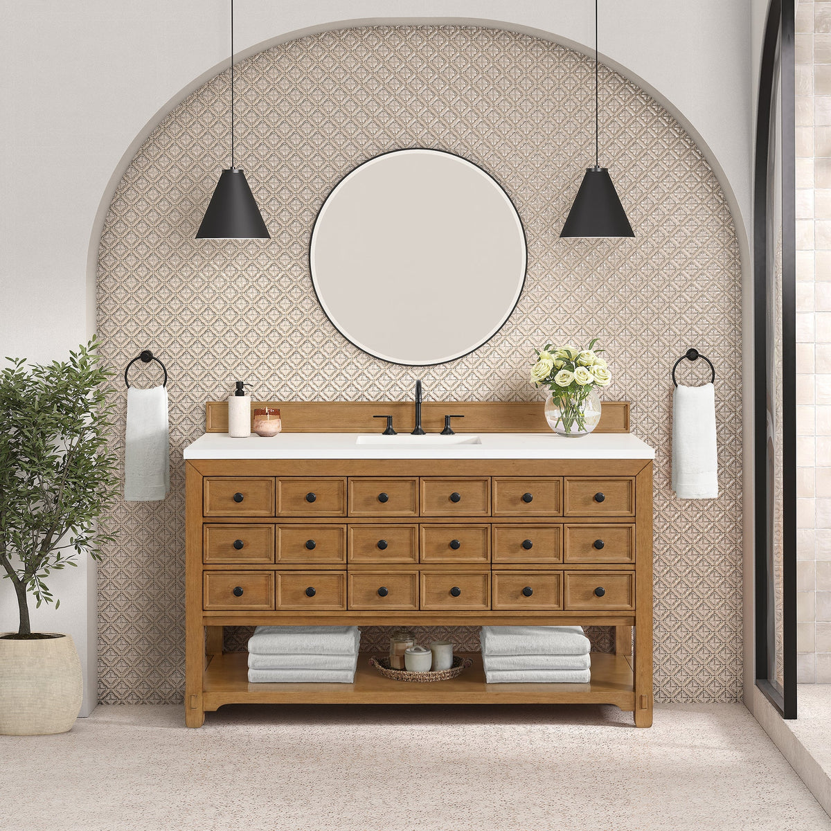 James Martin Malibu 60" Single Bathroom Vanity, Amber Birch, cabinet without a countertop
