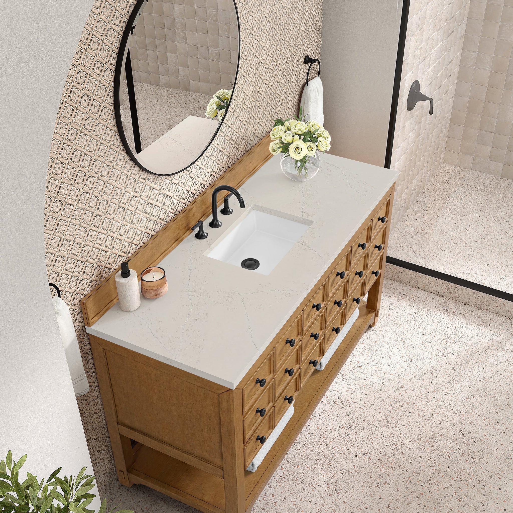 James Martin Malibu 60" Single Bathroom Vanity, Amber Birch with Siberian countertop