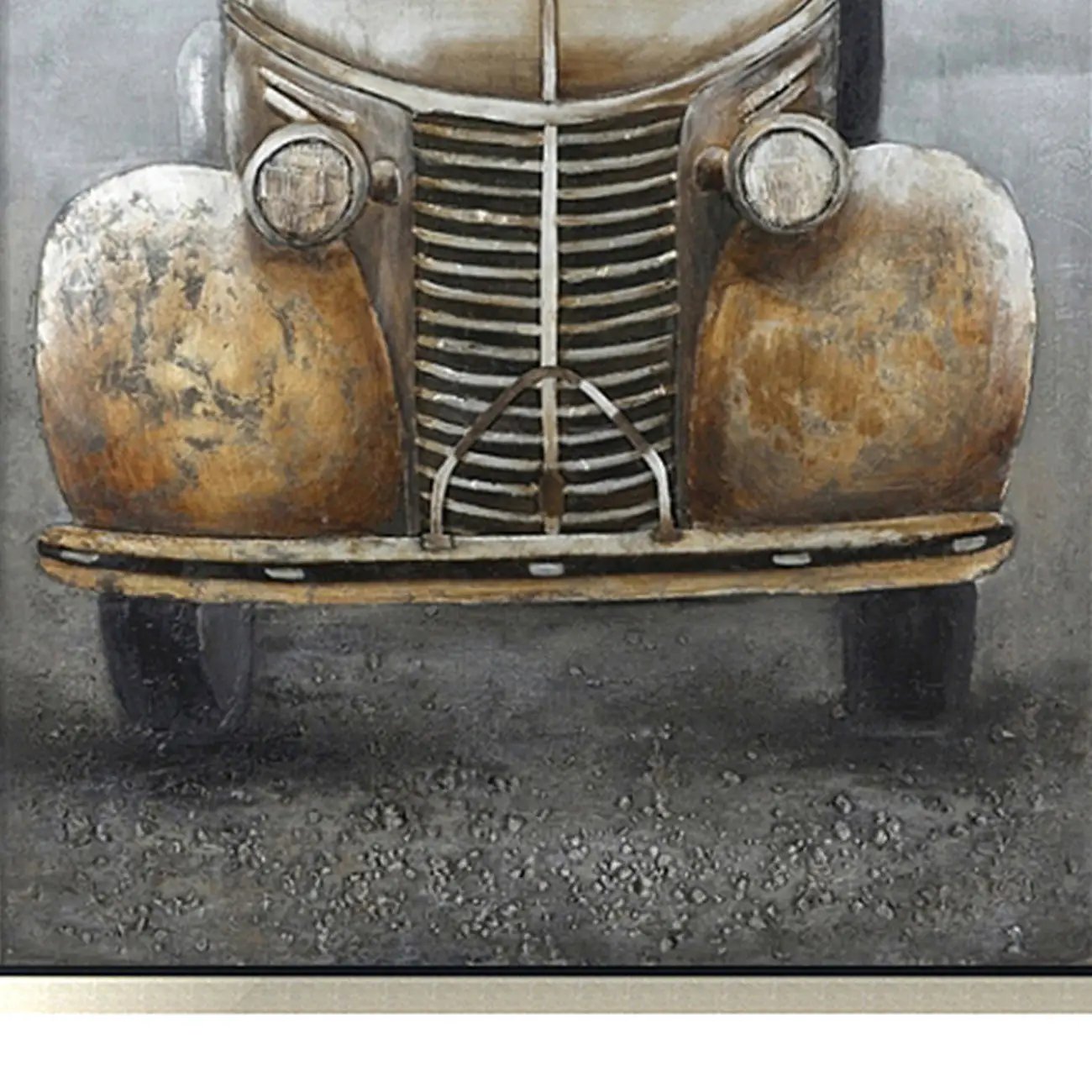 Hand Painted Acrylic and Aluminum 3D Wall Art Vintage Truck 39 x 59 Rectangular Canvas with a Grey Wooden Frame by Sharicks