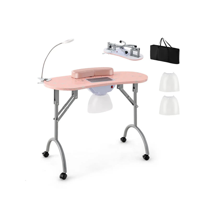 Manicure Nail Table with Bendable USB-plug LED Table Lamp-Pink by DirectDeals