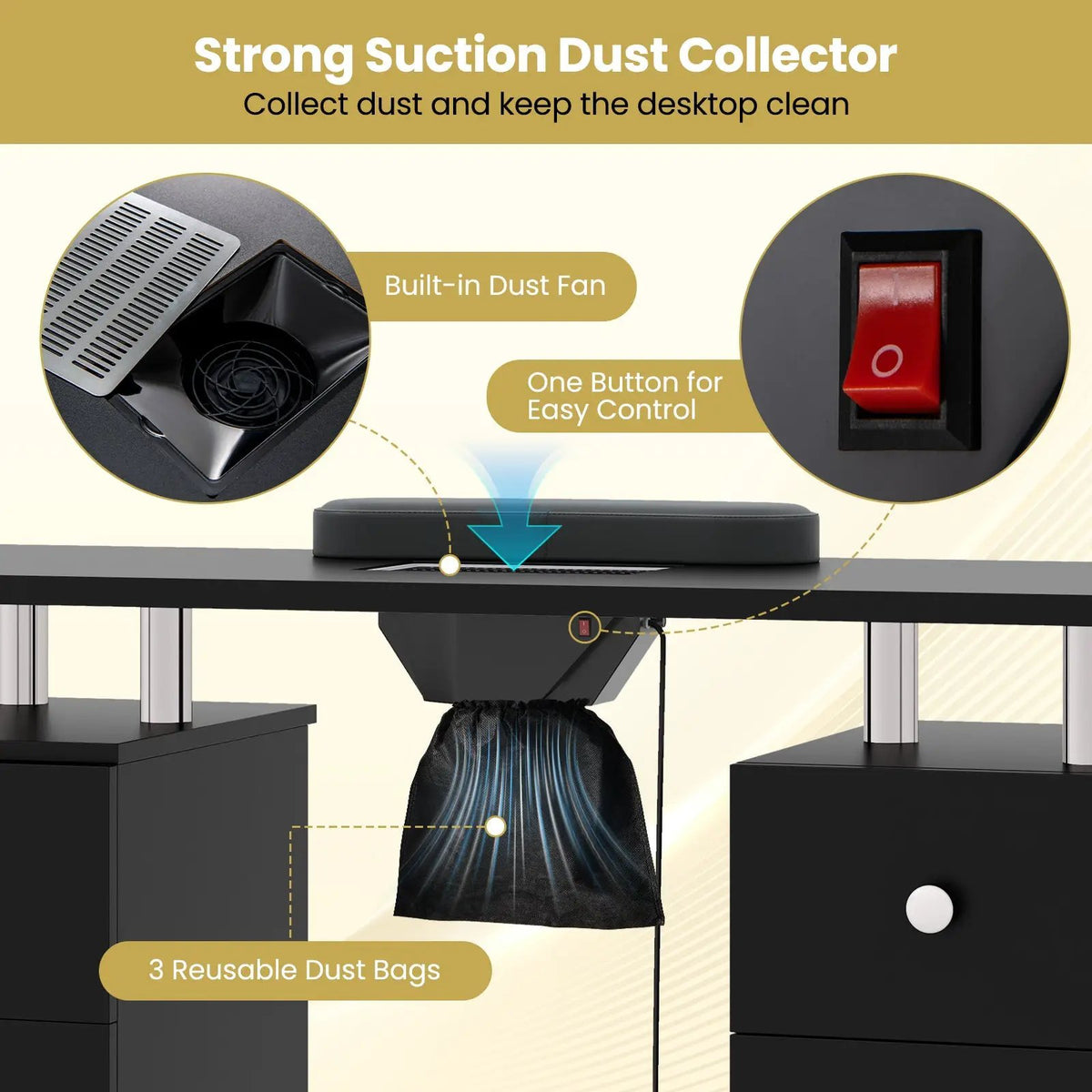 Manicure Table Nail Desk with Electric Dust Collector and 3 Dust Bags by DirectDeals