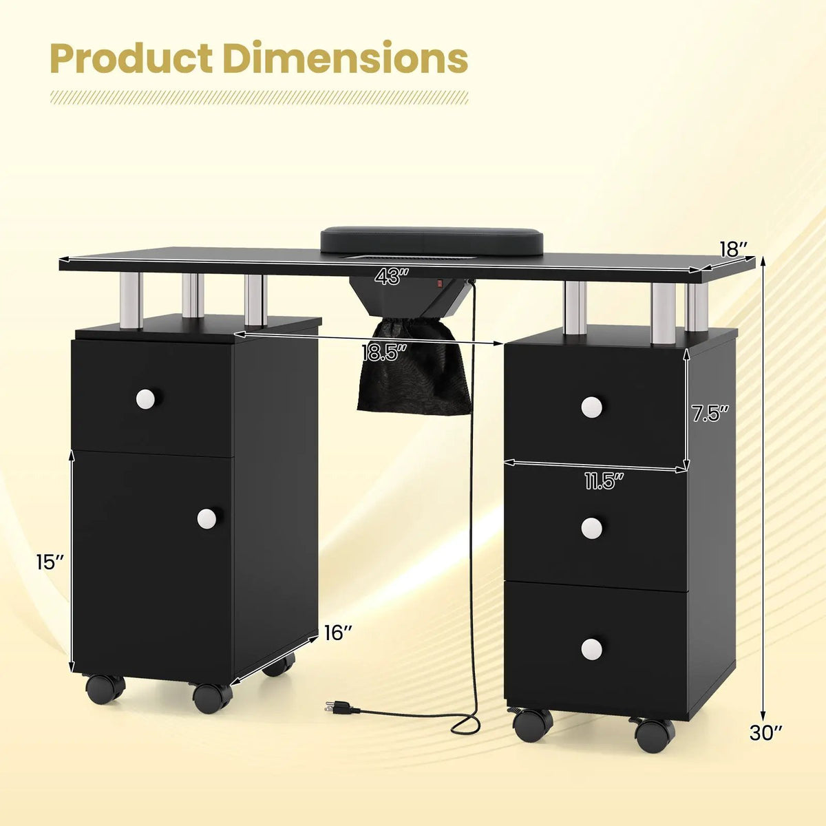 Manicure Table Nail Desk with Electric Dust Collector and 3 Dust Bags by DirectDeals