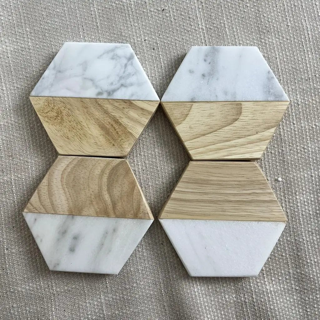 Marble Wood Coasters - Hexagon Tabletop Protectors by House Of Avana