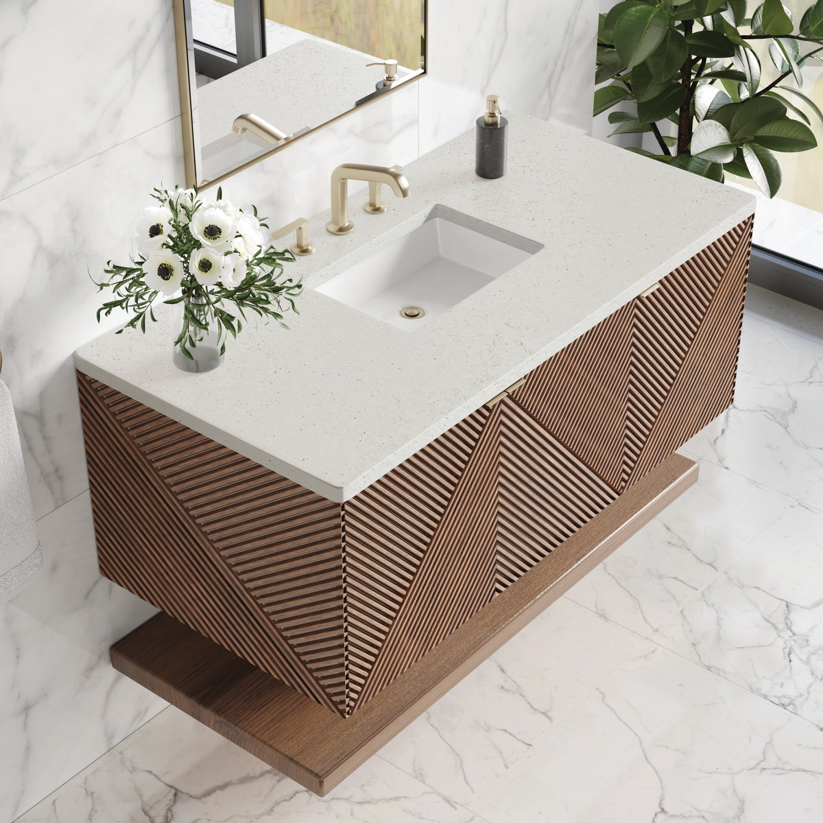 James Martin Marcello 48" Floating Single Bathroom Vanity, Chestnut with Lime Delight countertop