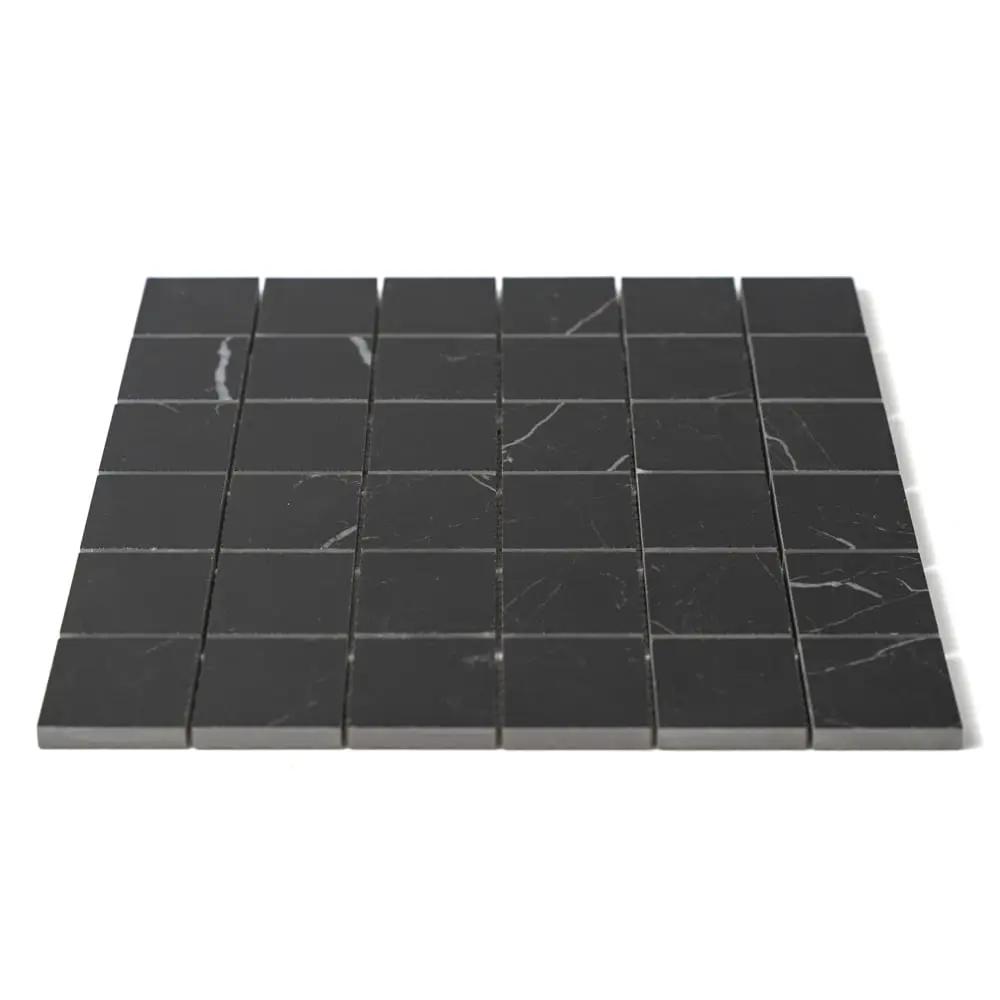Marquina Nero Lux Glossy Straight Joint 2x2 Porcelain Mosaics 12x12 by Stonetiledepot