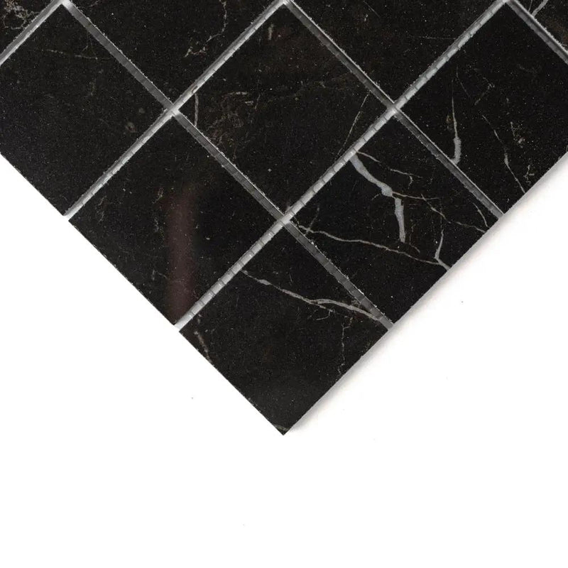 Marquina Nero Lux Glossy Straight Joint 2x2 Porcelain Mosaics 12x12 by Stonetiledepot