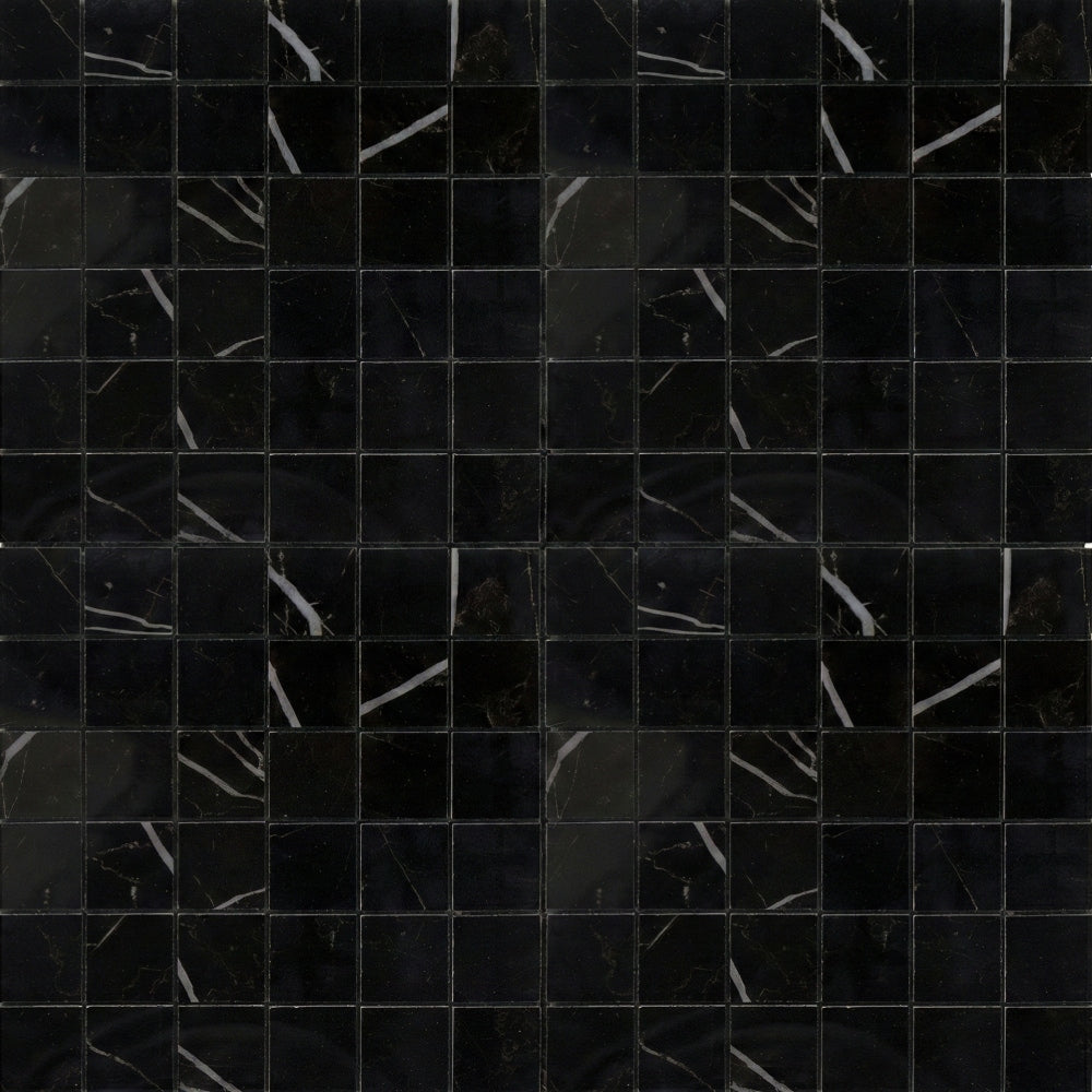 Marquina Nero Polished 2x2 Porcelain Mosaics 12x12 Porcelain Polished 12x12 Mosaics