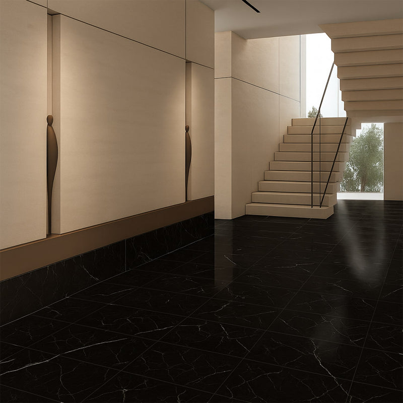 Marquina Nero Polished Marble Look Porcelain Tiles 12x24 Porcelain Polished 12x24 Tiles — 2
