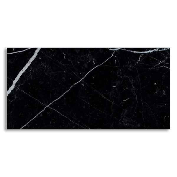 Marquina Nero Polished Marble Look Porcelain Tiles 12x24