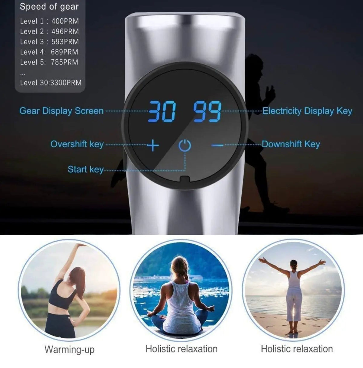 Massage Gun for Athletes, Portable Fiber Carbon Massager Gun with 6 Massage Heads 20 Speed by Outdoor Solar Outlet