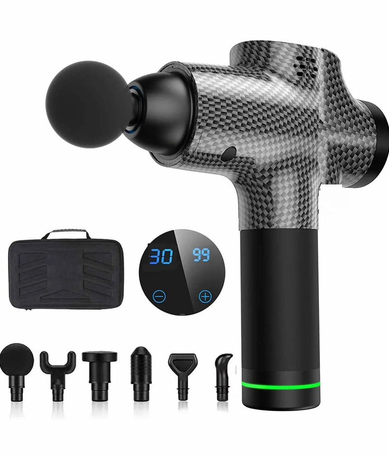 Massage Gun for Athletes, Portable Fiber Carbon Massager Gun with 6 Massage Heads 20 Speed by Outdoor Solar Outlet