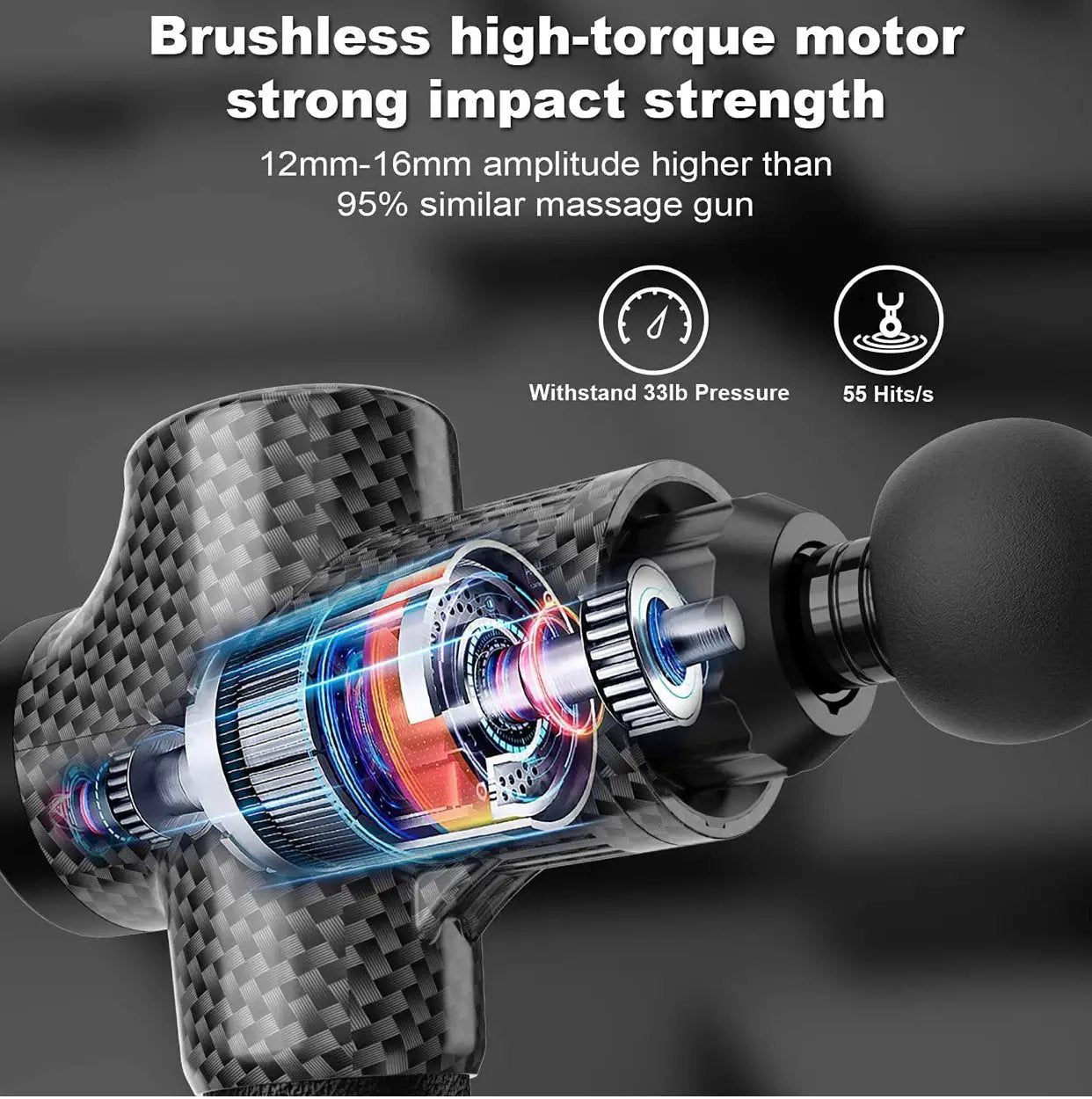 Massage Gun for Athletes, Portable Fiber Carbon Massager Gun with 6 Massage Heads 20 Speed by Outdoor Solar Outlet