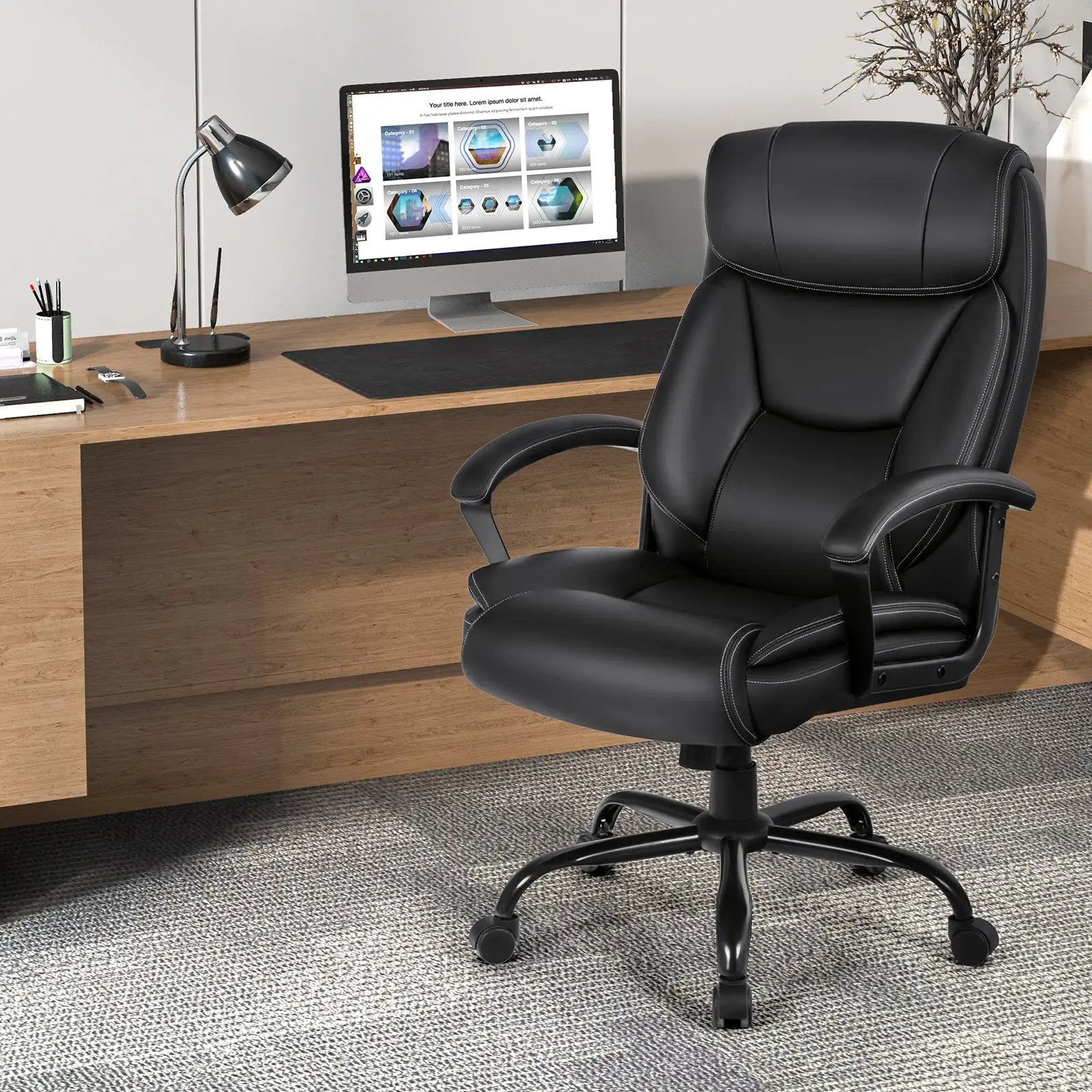 Massage Executive Office Chair with 6 Vibrating Points-Black by DirectDeals