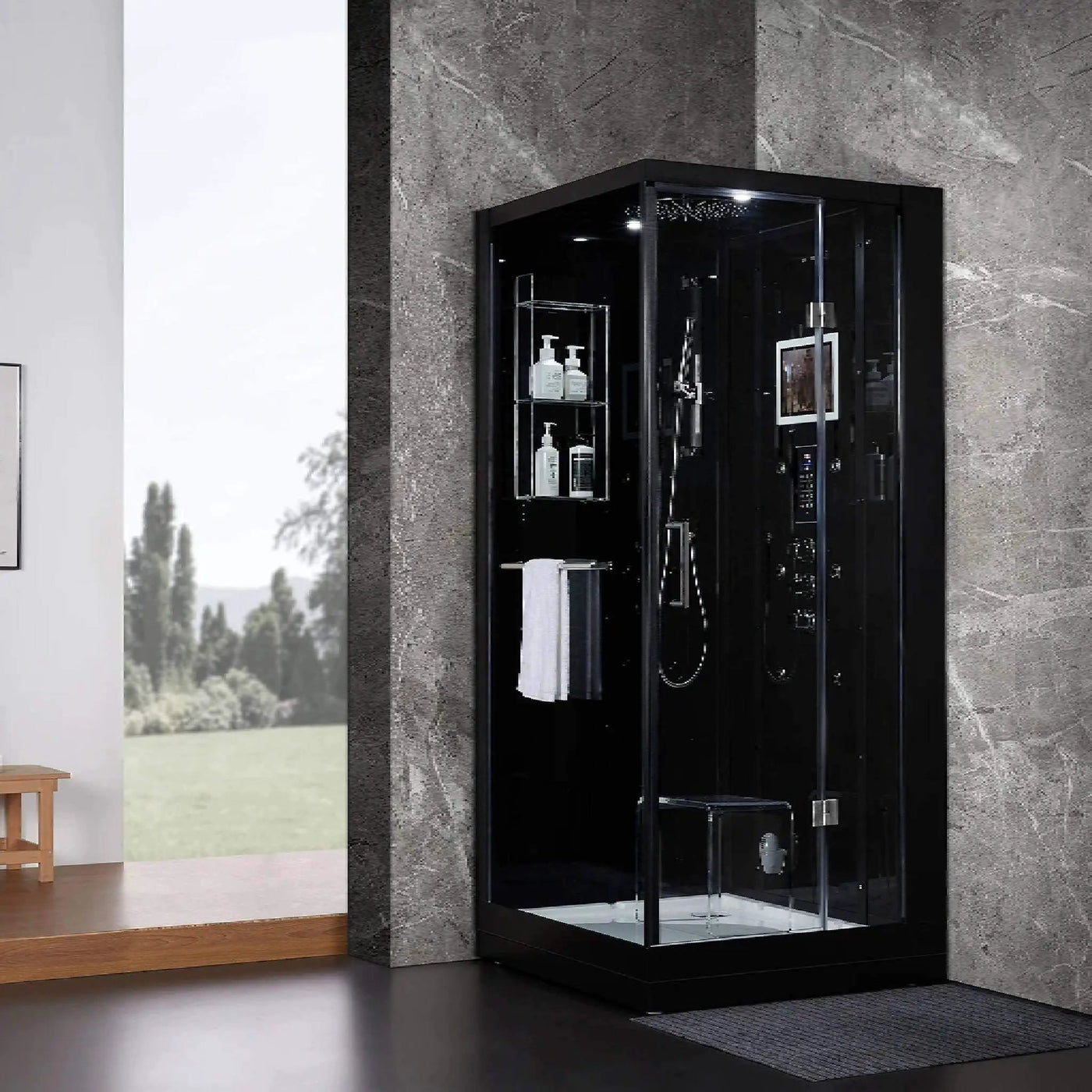 Maya Bath Platinum Arrezo Steam Shower With Rainfall Ceiling Shower (SAK75924) by SAKSBY WHOLESALE