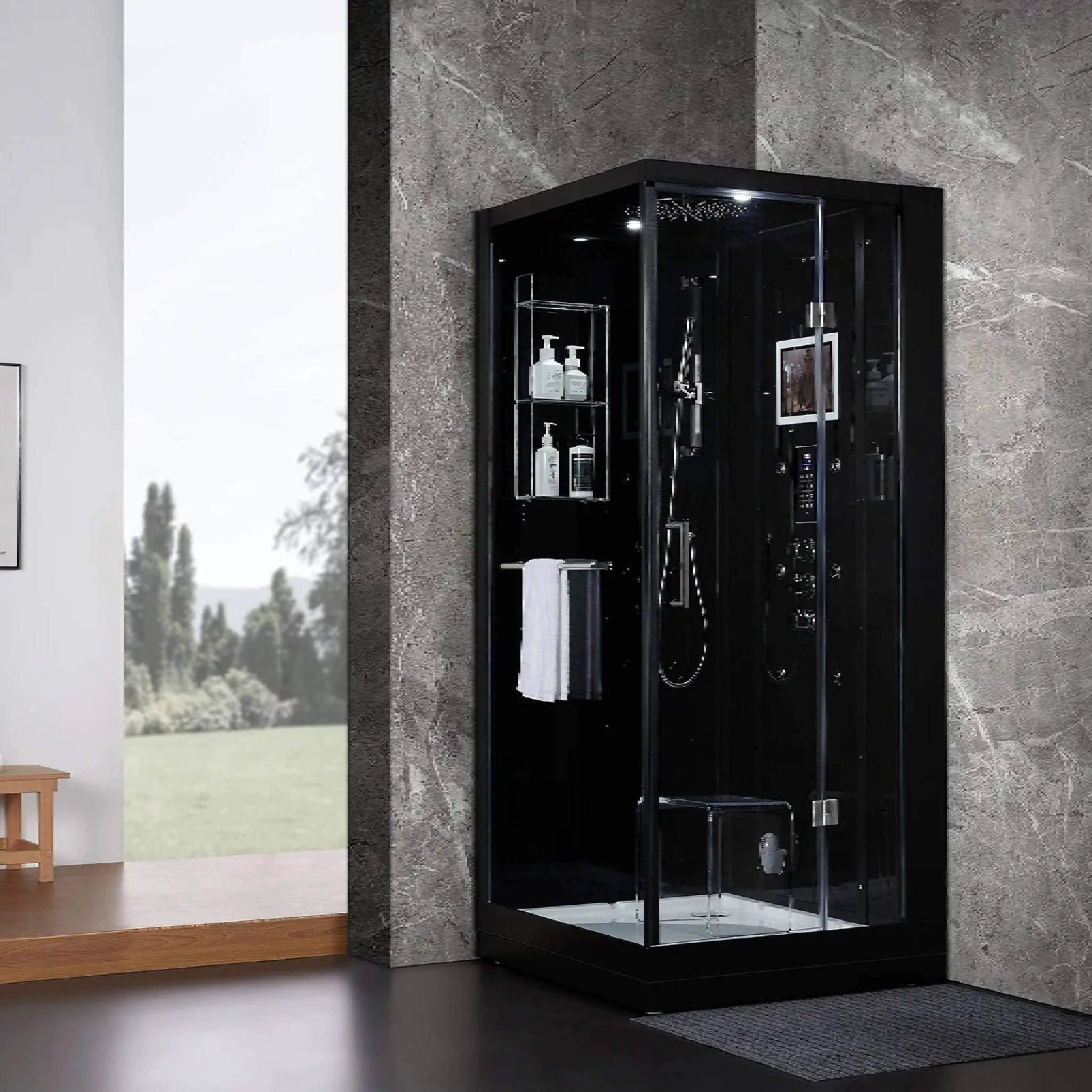 Maya Bath Platinum Arrezo Steam Shower With Rainfall Ceiling Shower (SAK75924) by SAKSBY WHOLESALE