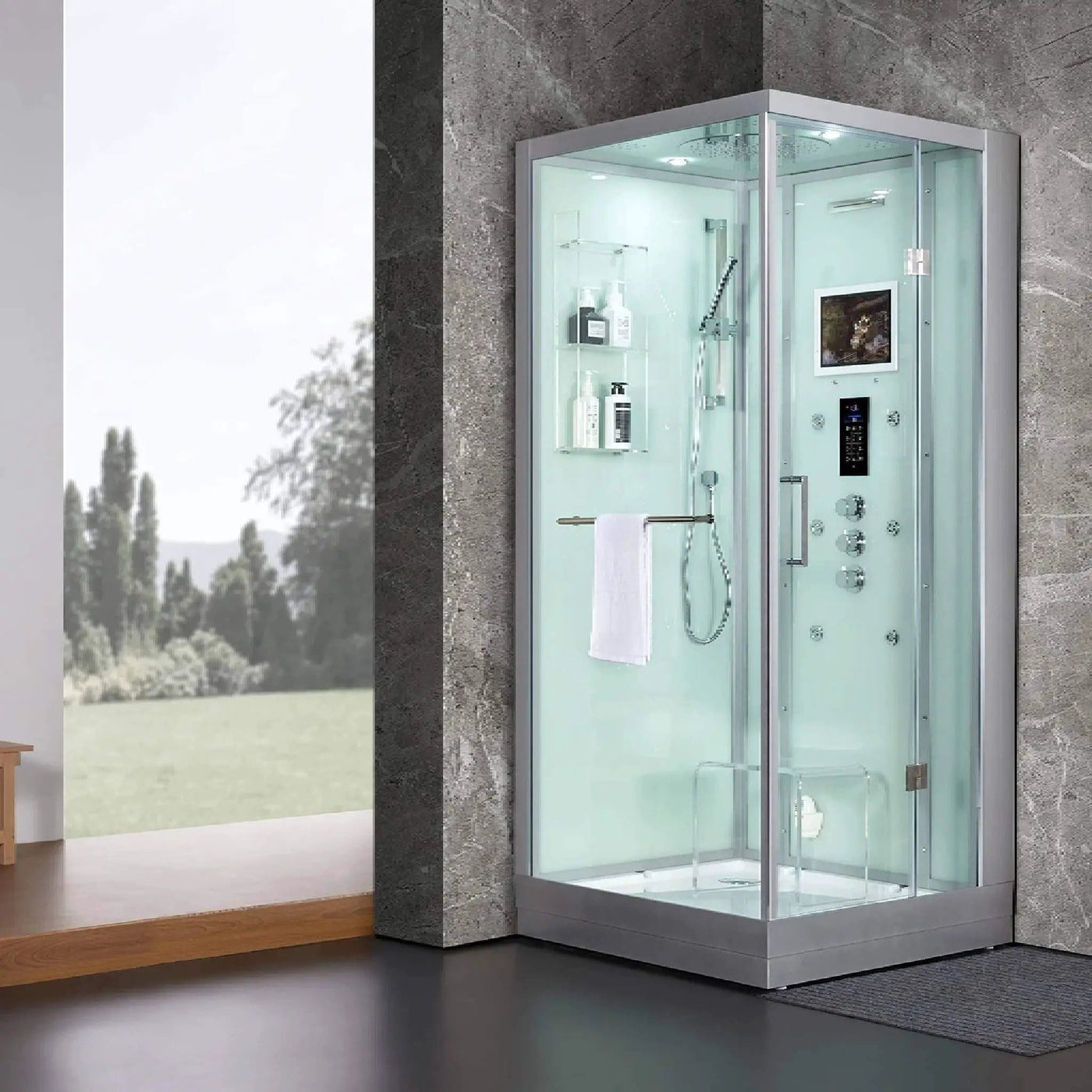 Maya Bath Platinum Arrezo Steam Shower With Rainfall Ceiling Shower (SAK75924) by SAKSBY WHOLESALE
