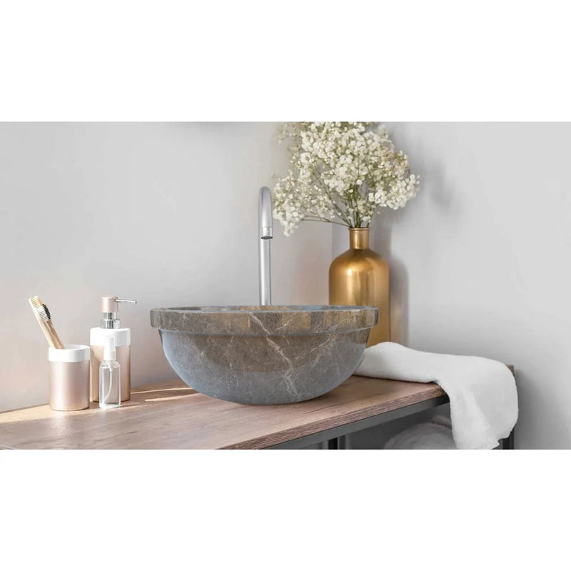 Maya Grey Natural Stone Marble Drop-in Vessel Sink Polished (D)16" (H)6" by GobekDesign