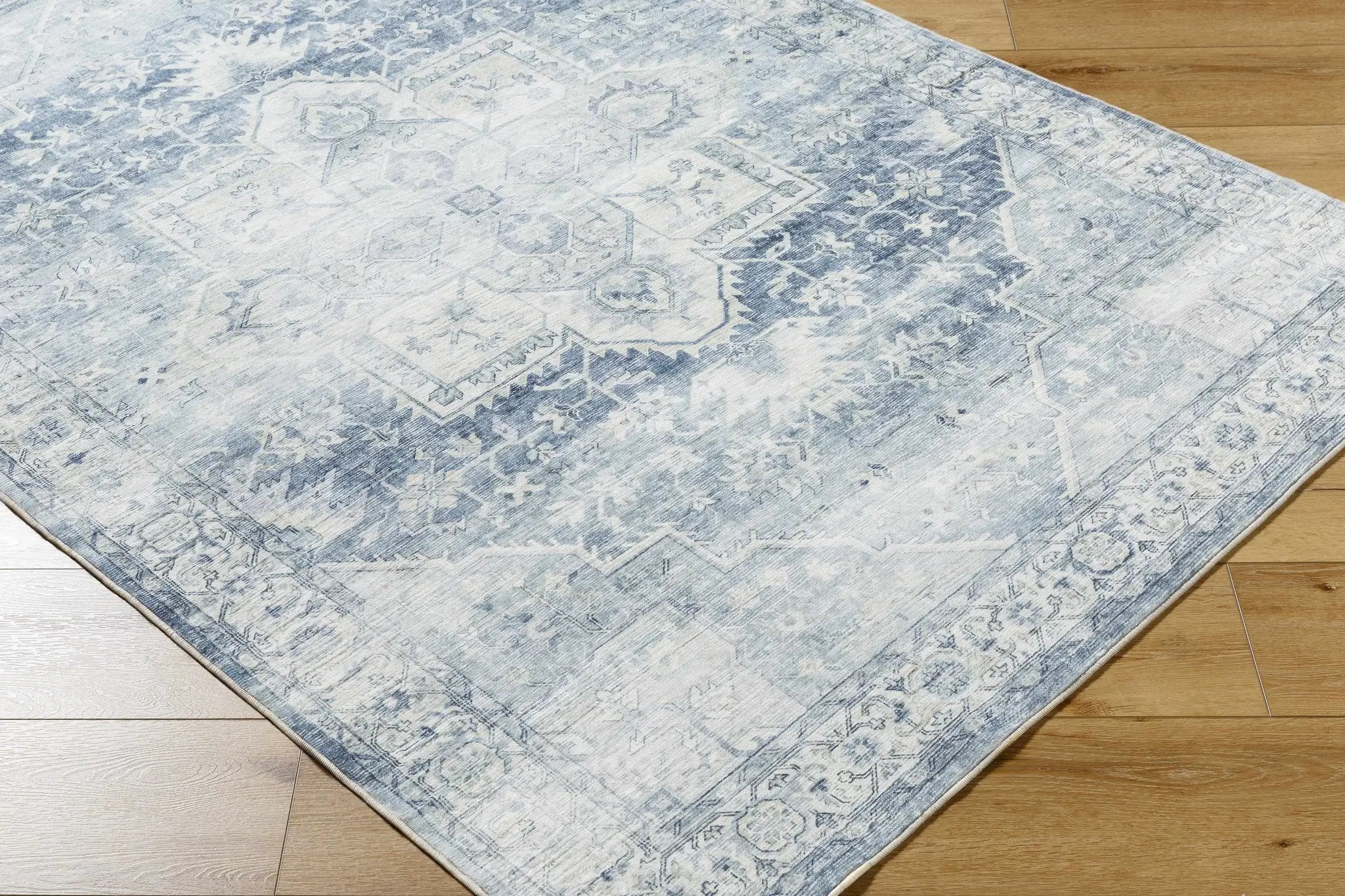 Mauro Navy Medallion Washable Area Rug - Clearance by Boutique Rugs