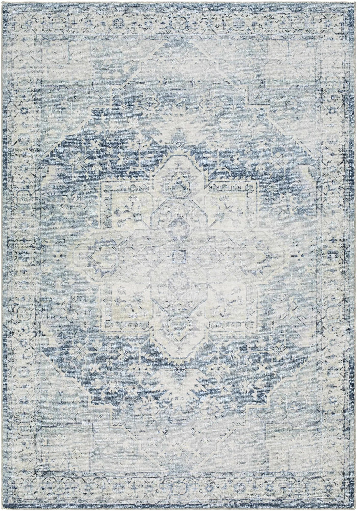 Mauro Navy Medallion Washable Area Rug - Clearance by Boutique Rugs
