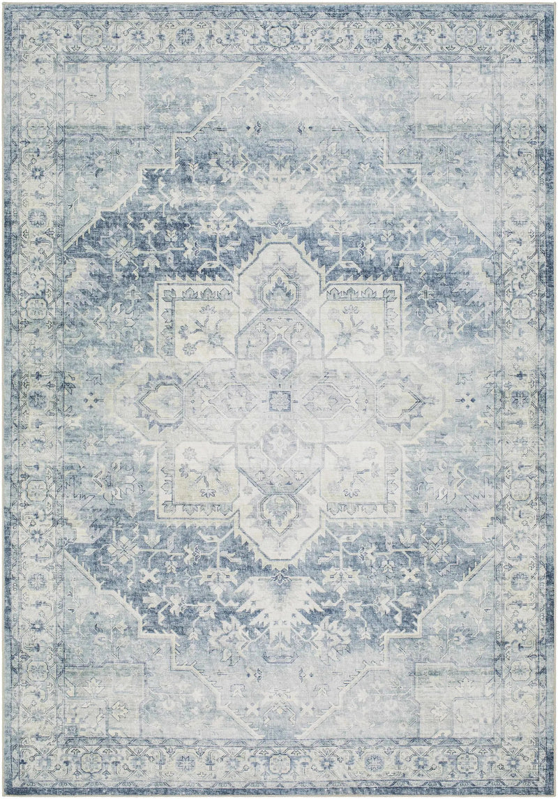 Mauro Navy Medallion Washable Area Rug - Clearance by Boutique Rugs